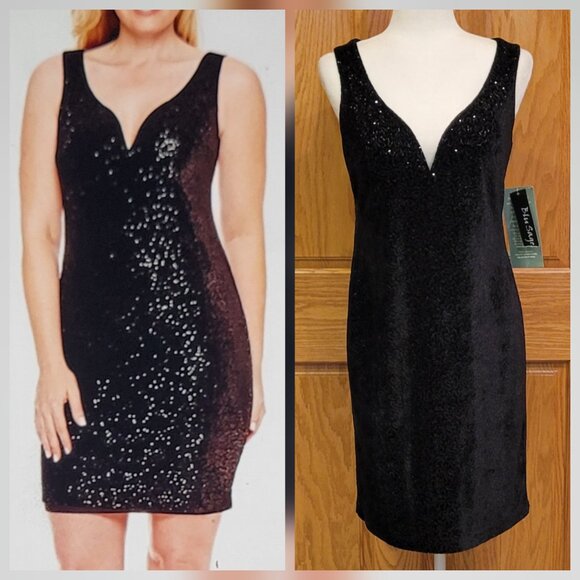 Blu Sage Black Velvet Sequins Sweetheart Neckline Cocktail Party Dress NEW NWT - Picture 1 of 16